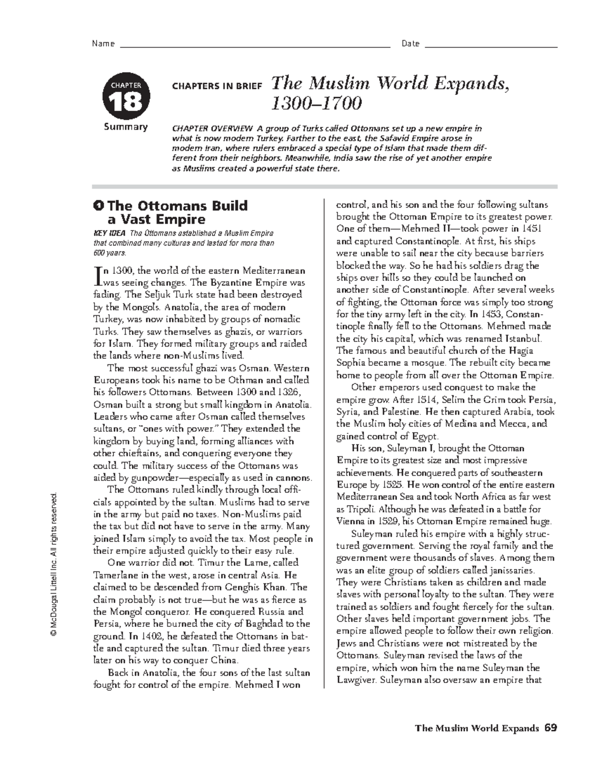 Chapter+18+Chapter+in+Brief - The Muslim World Expands 69 © McDougal ...