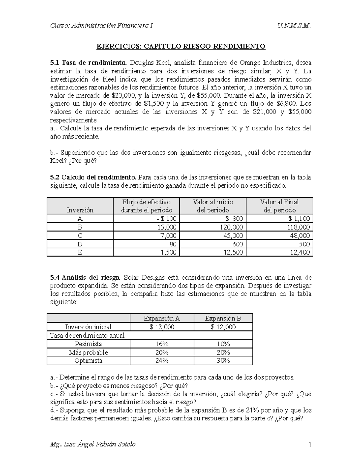 Ejercicios Capitulo Riesgo Rendimiento - EJERCICIOS: CAPÍTULO RIESGO ...