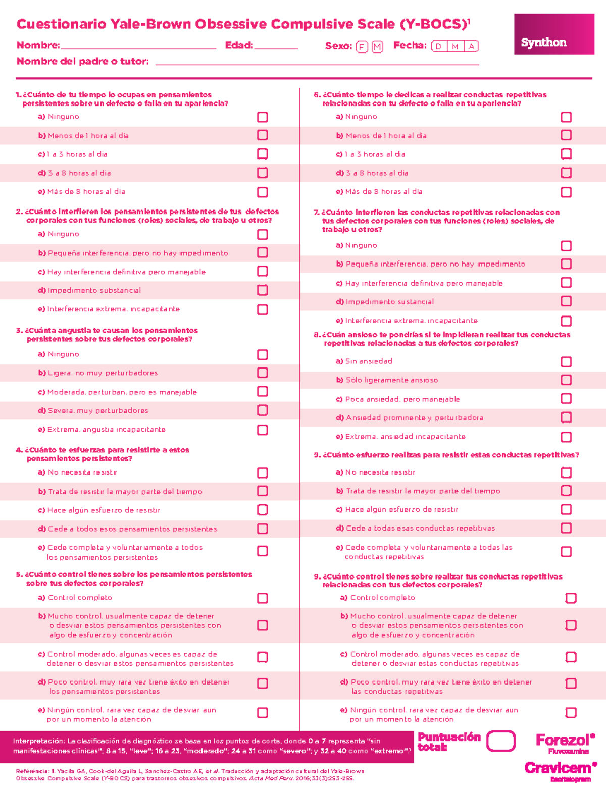 Escala-Y-BOCS - Escala YBOCS para la evaluación del TOC - a) Ninguno b ...