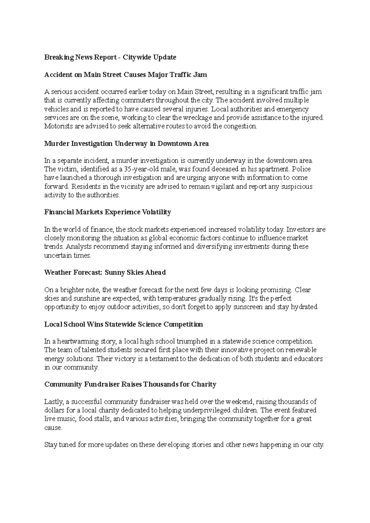 Breaking news report - Thats a script for Drama Classes. - Breaking ...