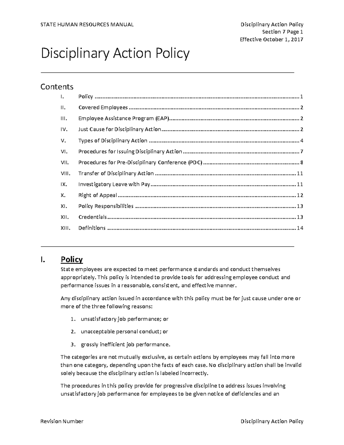 Disciplinary Actions Suspension Dismissal Policy Section 7 Page 1