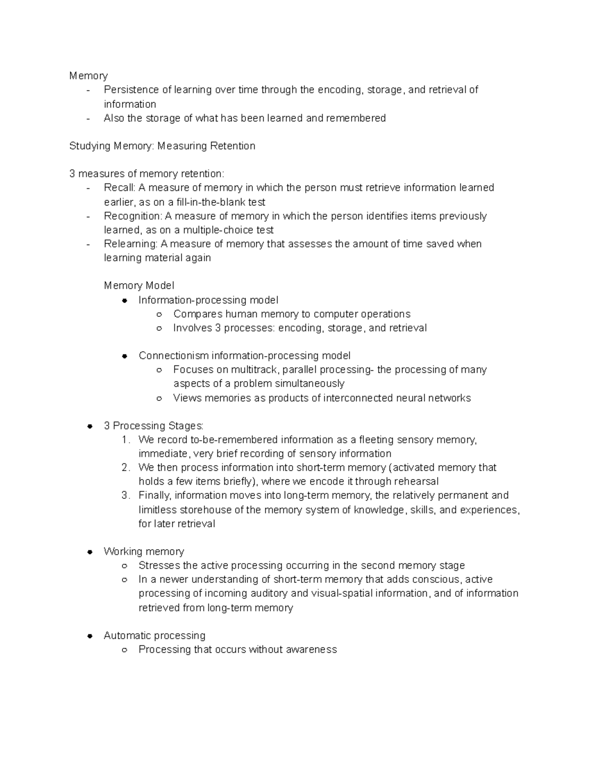 Pyschology Chapter 8 - Dr. Krystal Dunaway - Memory - Persistence of ...