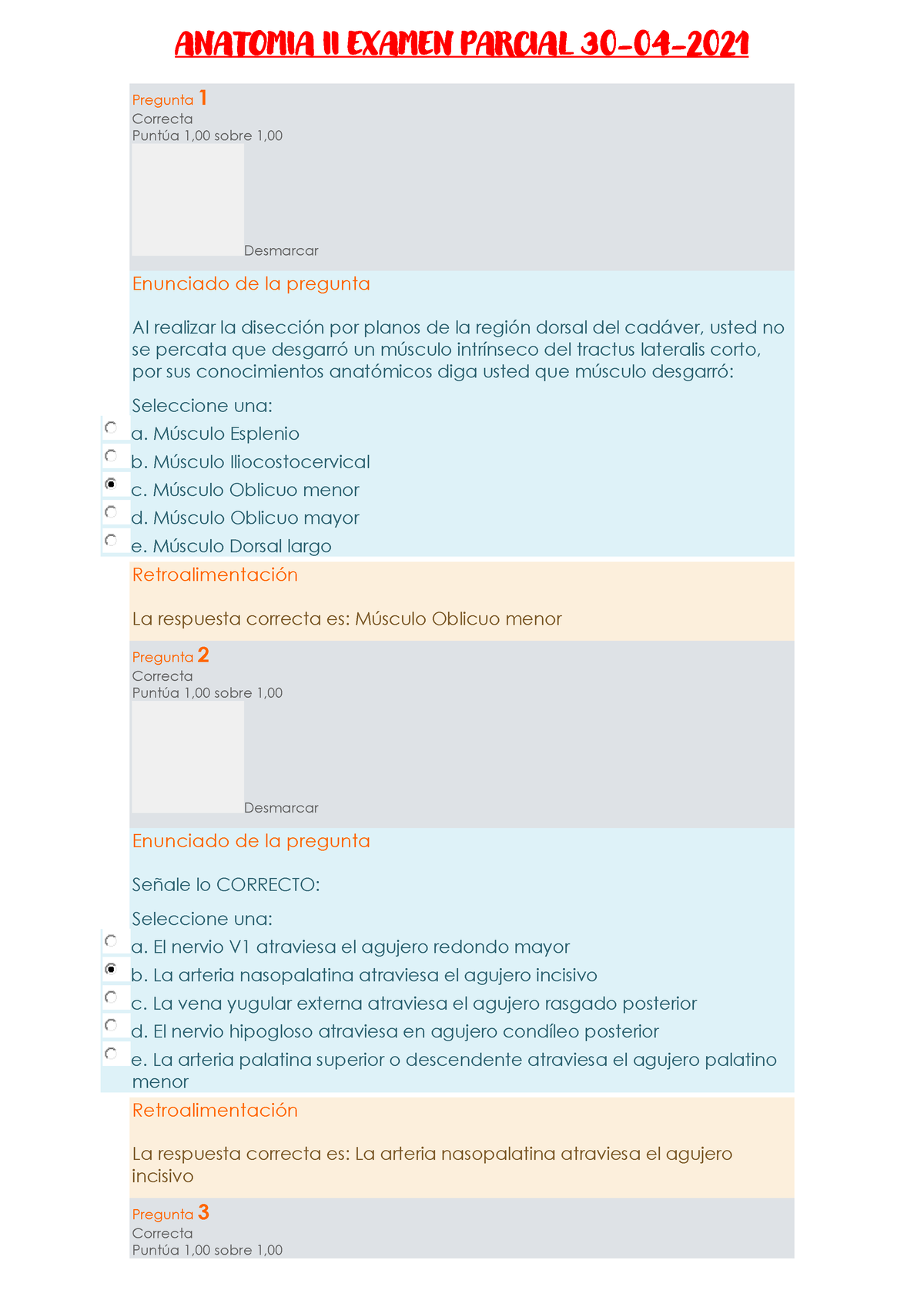 Examen Parcial Y Final Anatomia II 2021-1 - ANATOMIA II EXAMEN PARCIAL ...