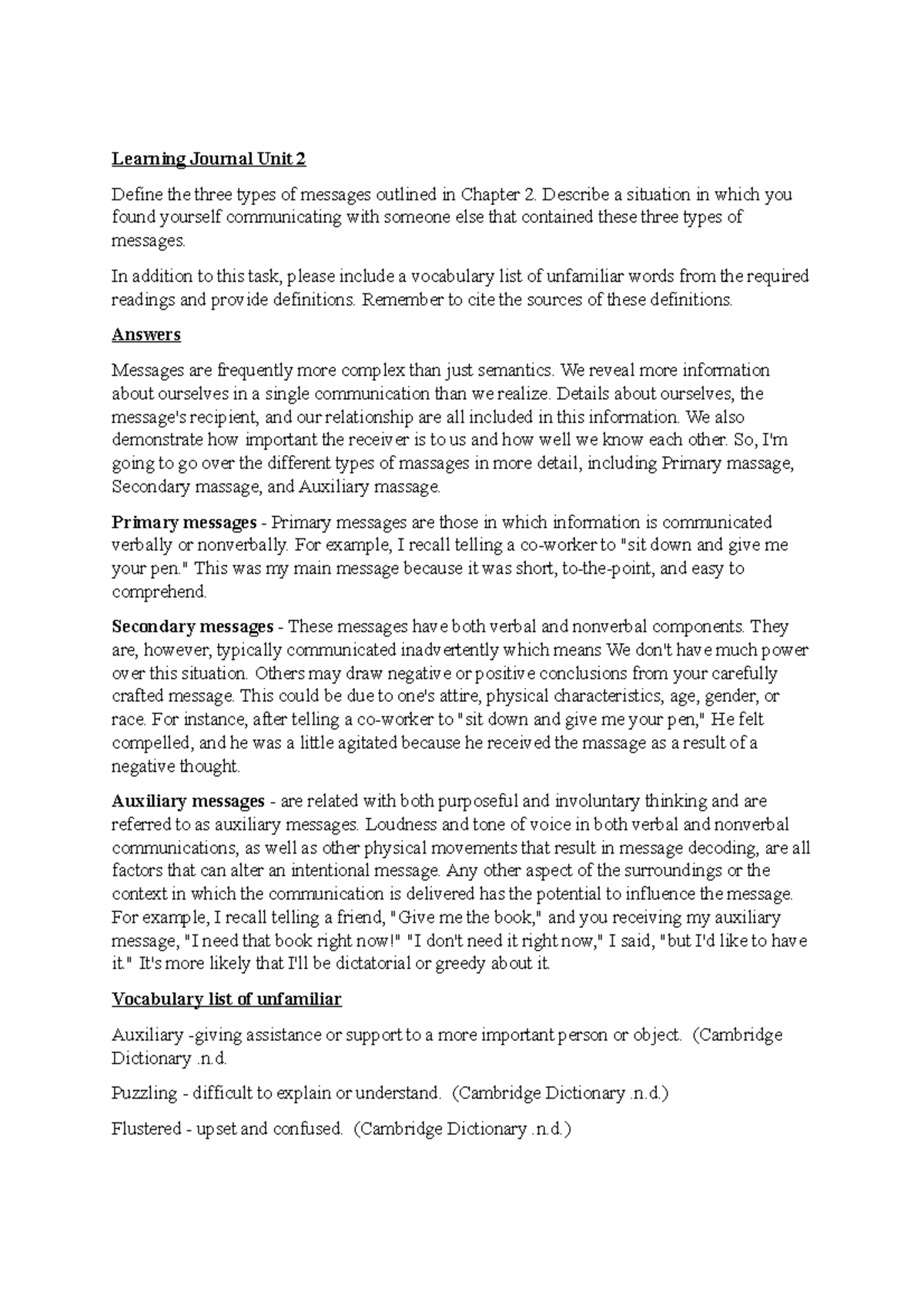 Bus 1105 Learning Journal Unit 2 Learning Journal Unit 2 Define the