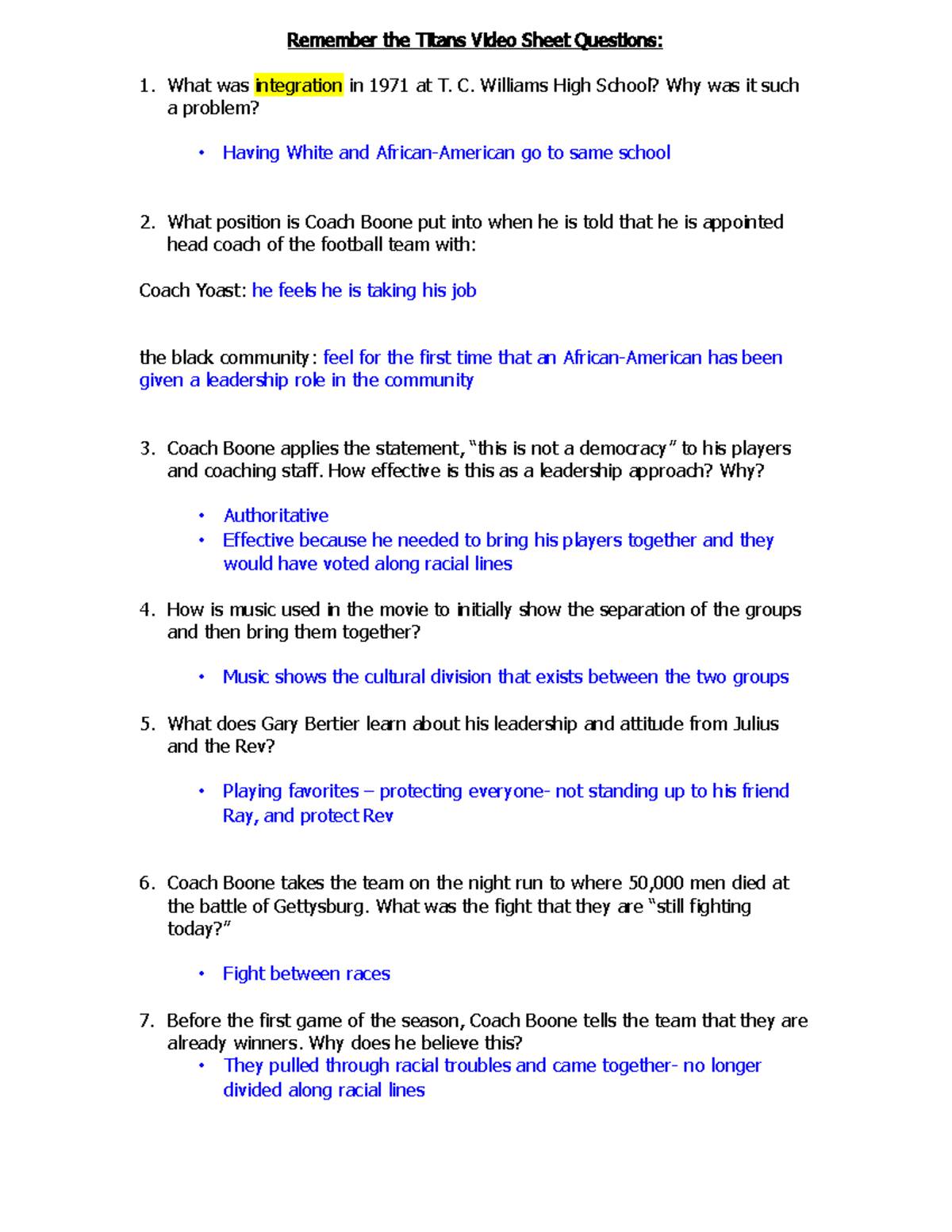 Remember The Titans Video Sheet Questions Key Remember The Titans Video Sheet Questions What 