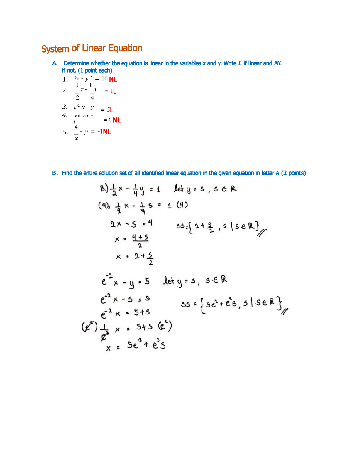 assignment on system of linear equations