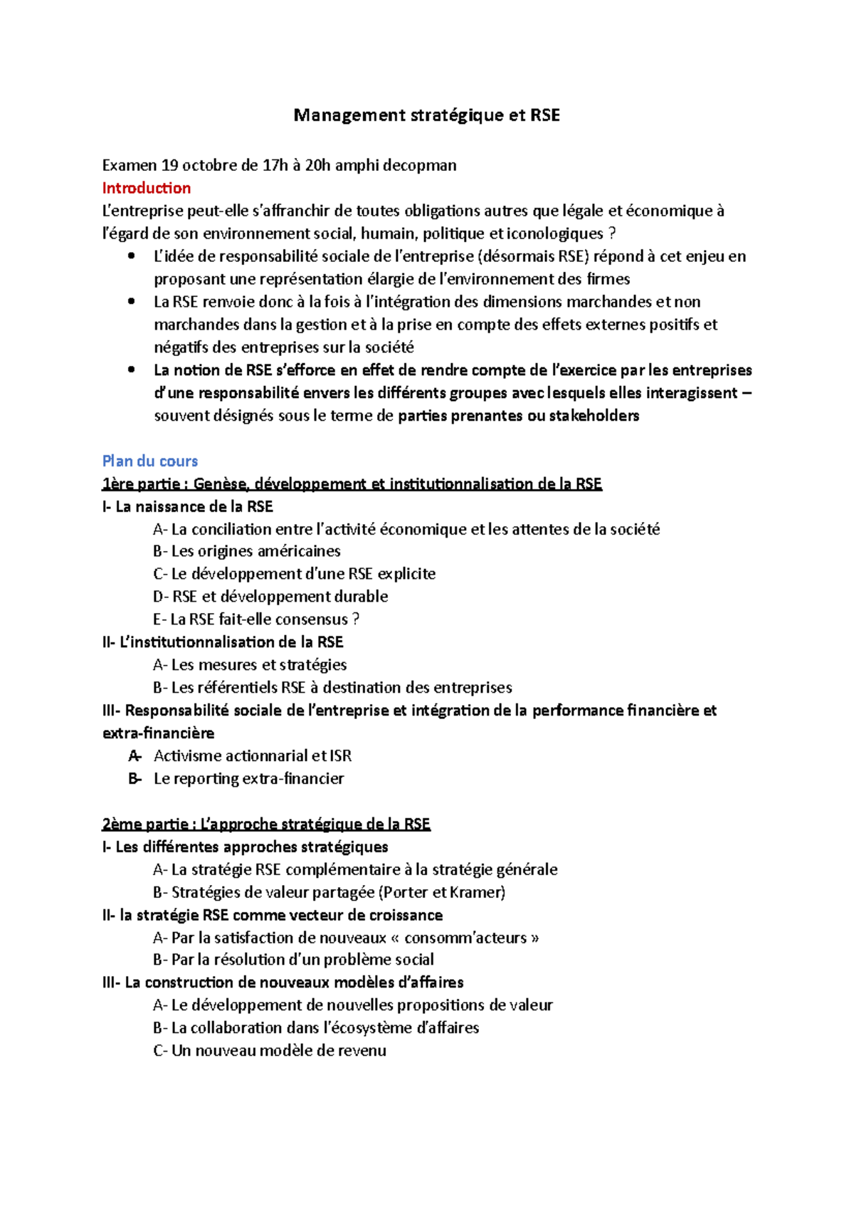 Management Strategique Et RSE - Management Stratégique Et RSE Examen 19 ...