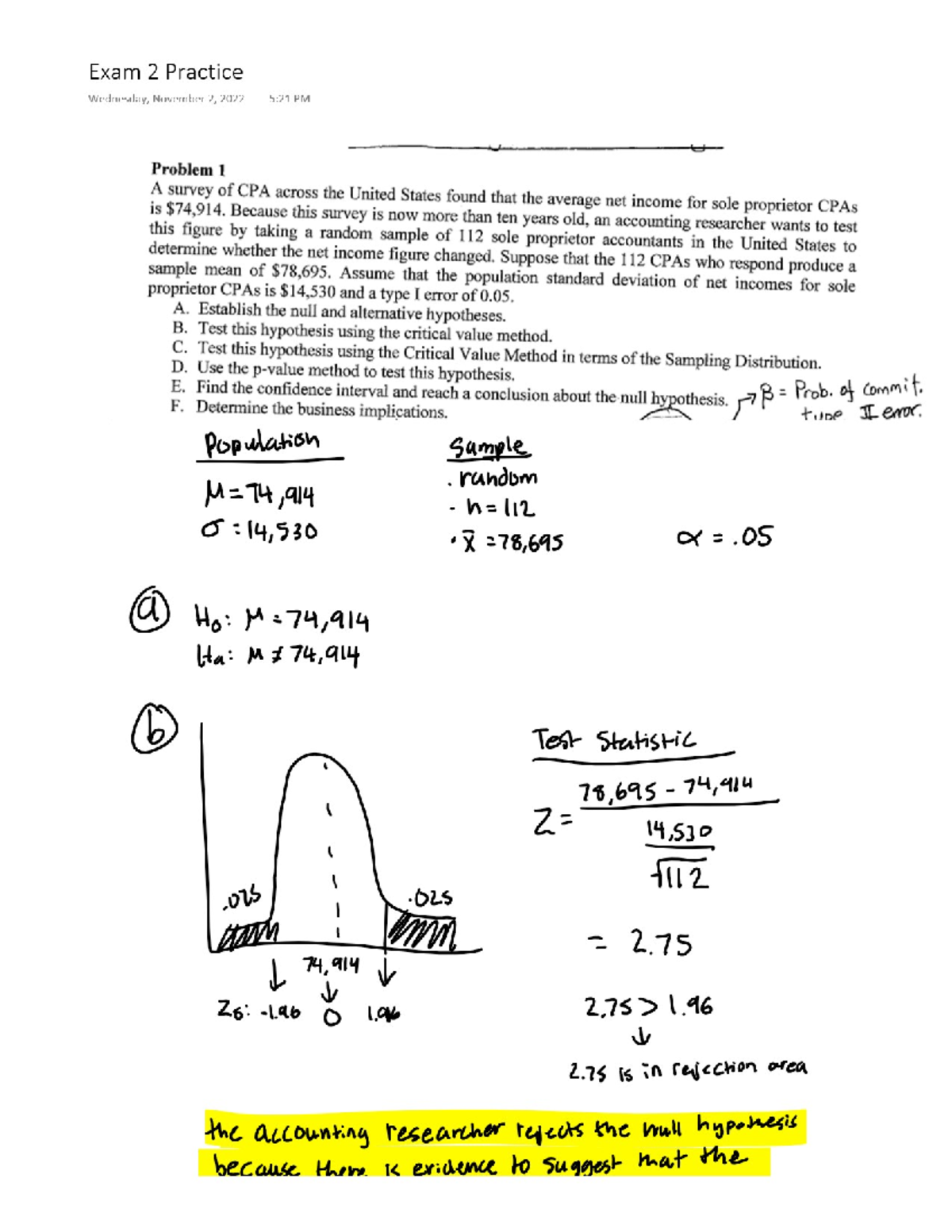 Exam 2 Practice - MGSC 1201 - NU - Studocu