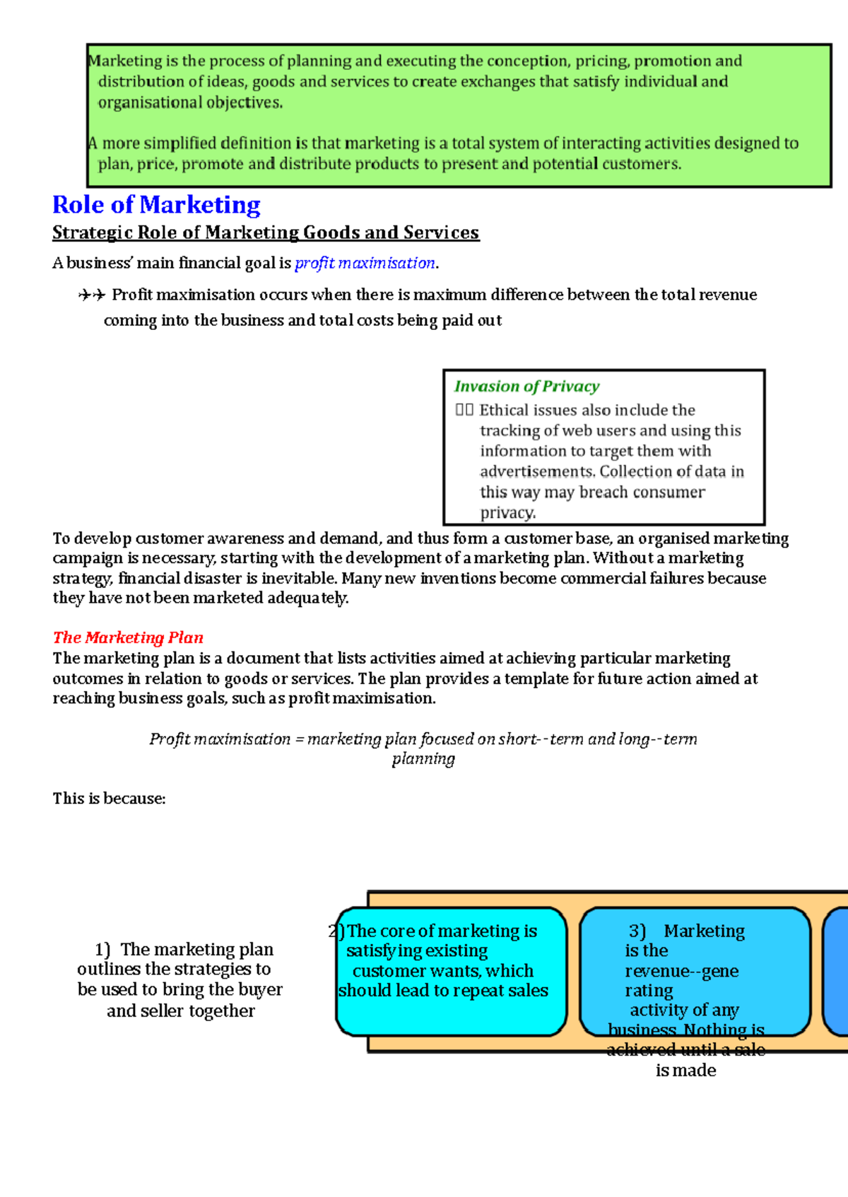 Marketing notes - Role of Marketing Strategic Role of Marketing Goods ...