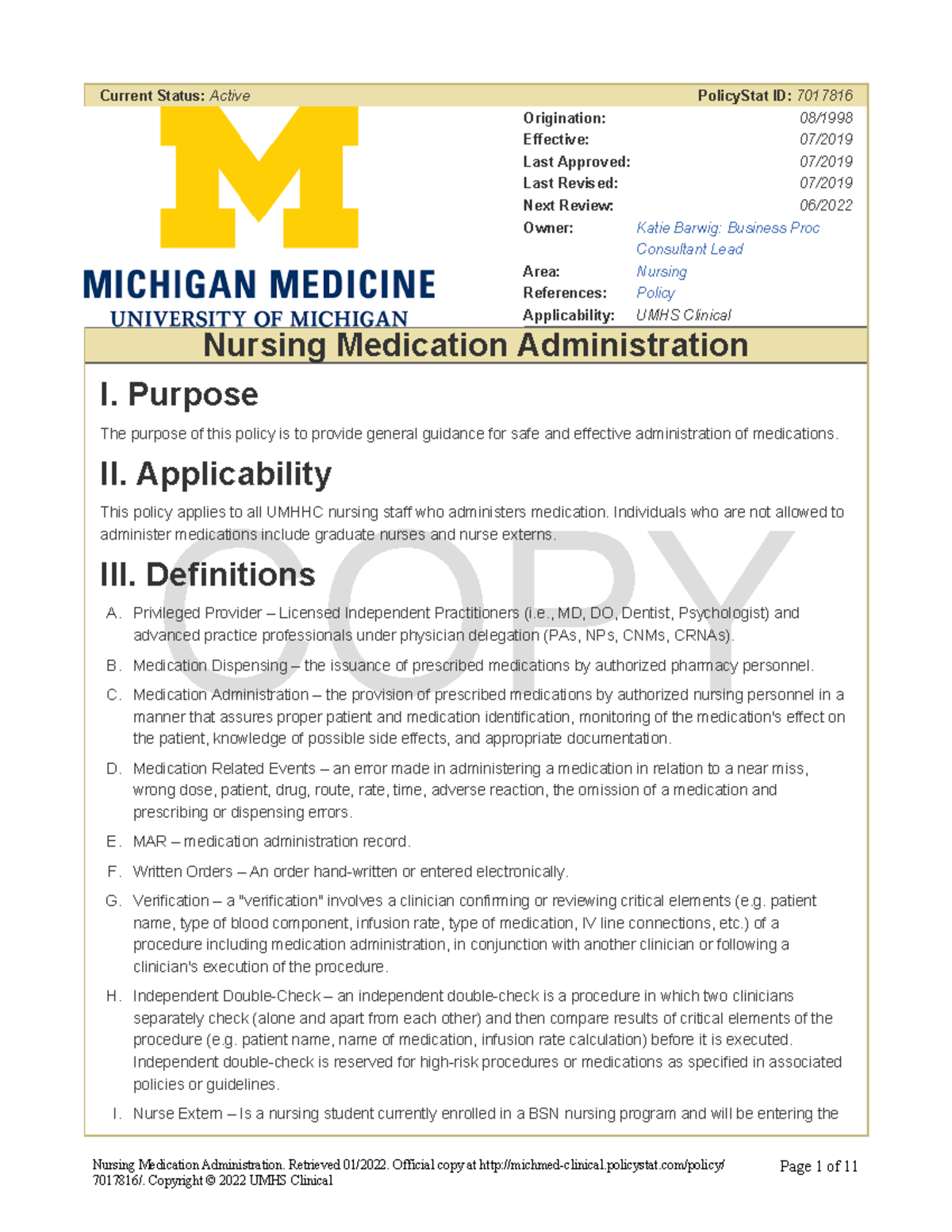 Nursing Medication Administration - COPY Current Status: Active ...