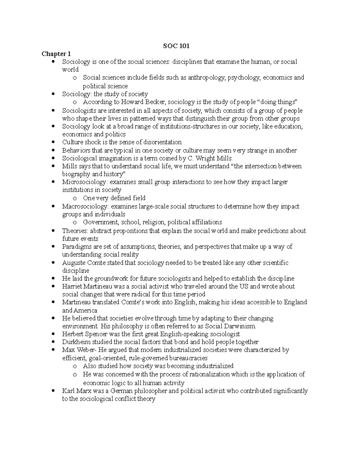 SOC 101 CHP 1 - Lecture Notes 1 - SOC 101 Chapter 1 Sociology Is One Of ...