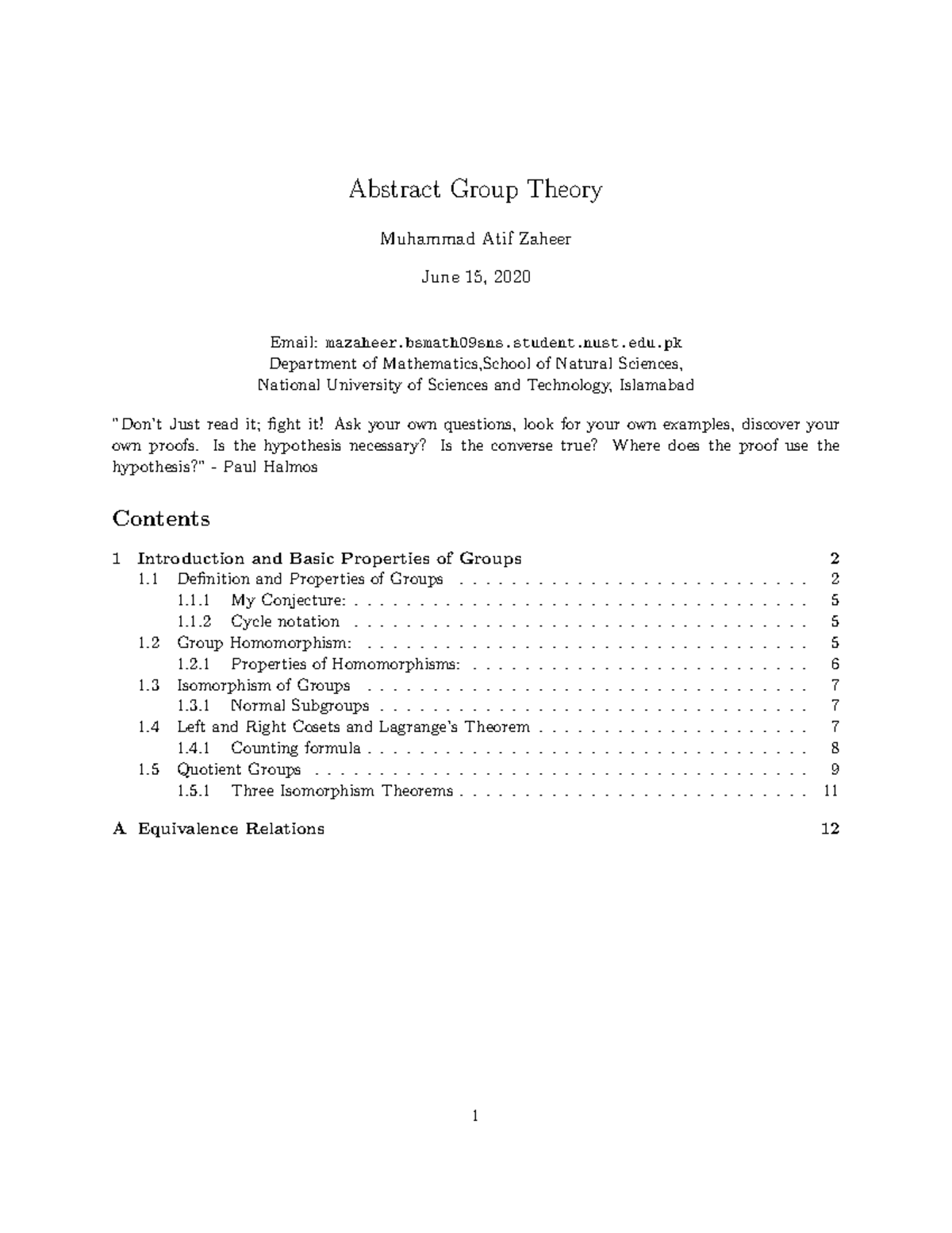 Group Theory Abstract Group Theory Muhammad Atif Zaheer June 15, 2020
