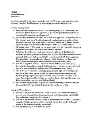 HDF 201 Exam 1 Review - How do we define life span development? Process ...