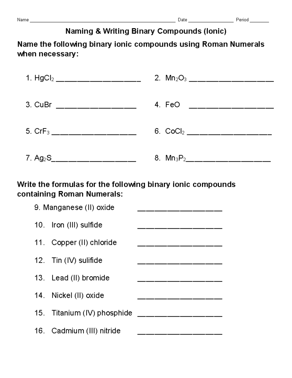 Naming and Writing Binary Compounds Ionic Roman Numerals Name Studocu