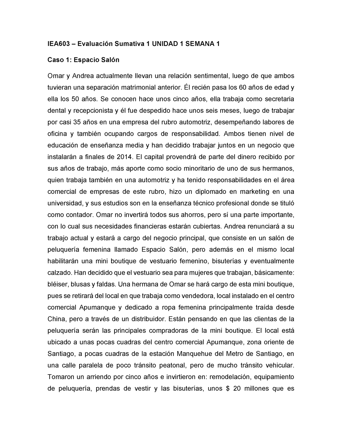 Estudio Salon - Análisis y Solución Propuesta (1) - IEA603 – EvaluaciÛn