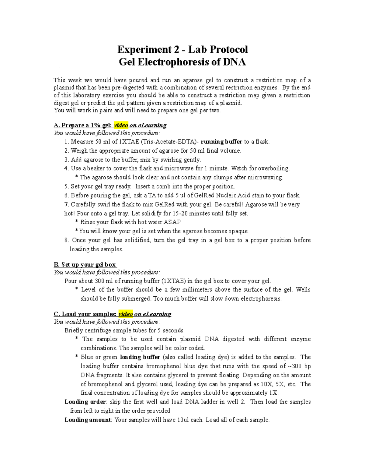 4380 Lab 2 protocol with correct sample order - Experiment 2 - Lab ...