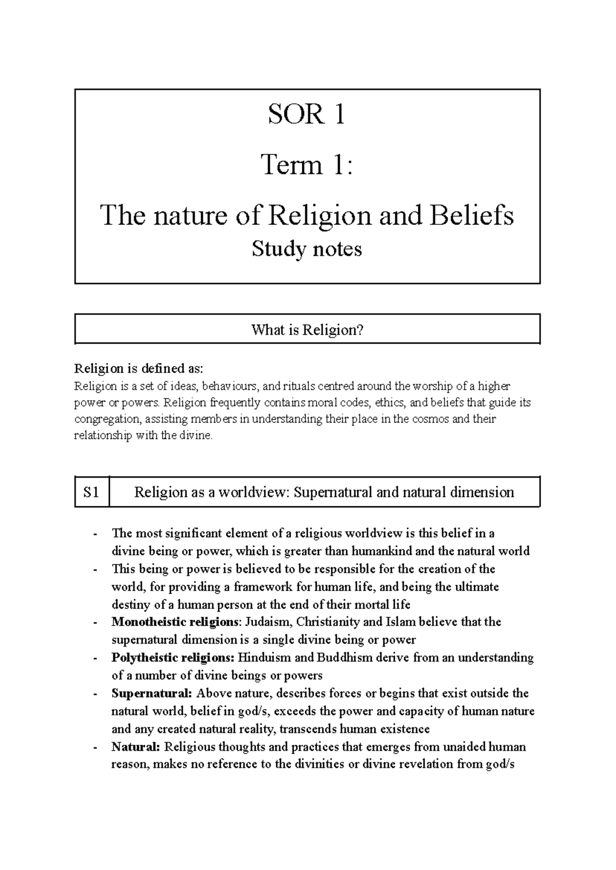 HDAHDHADnbdhjsd - SOR 1 Term 1: The nature of Religion and Beliefs ...