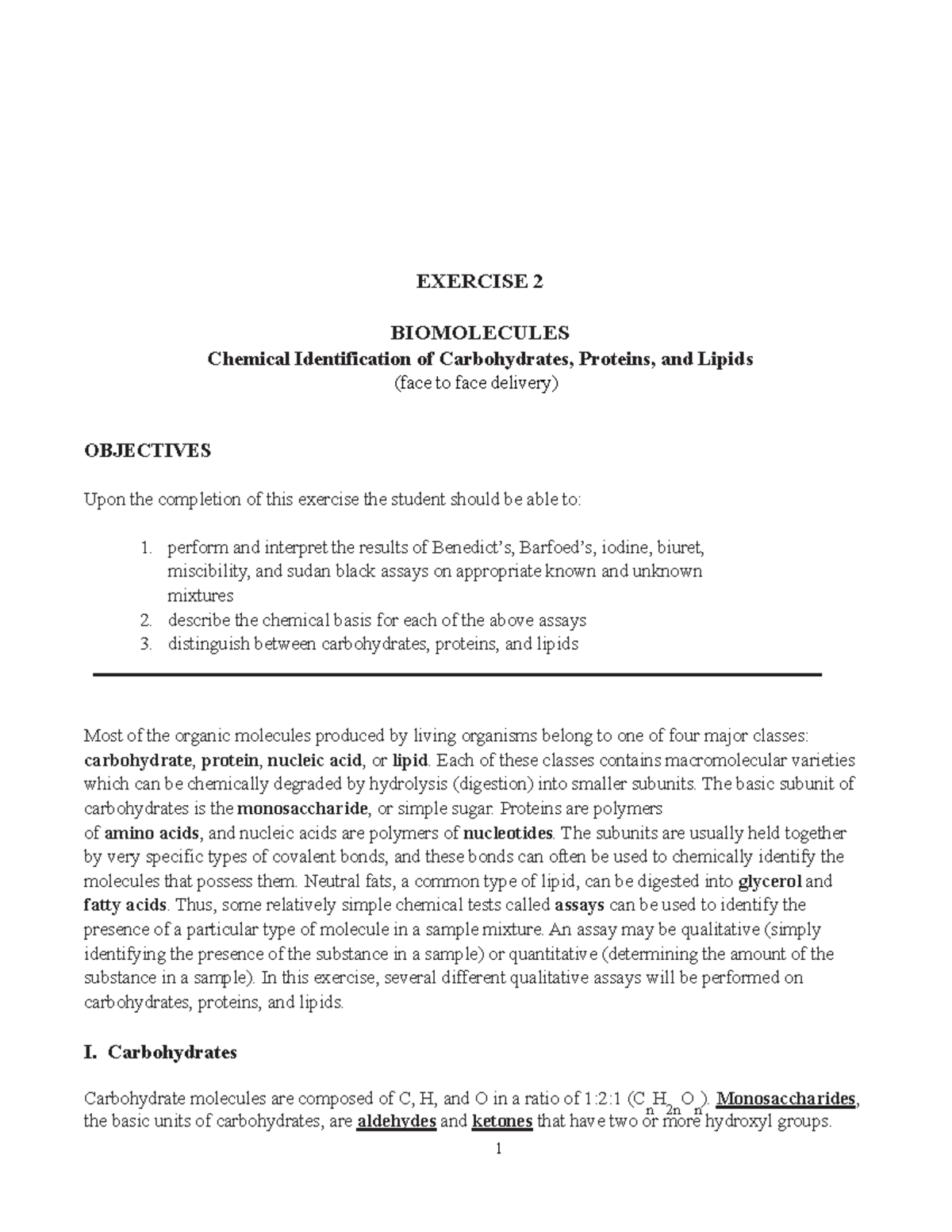 Exercise 2 Biomolecules F2F EXERCISE 2 BIOMOLECULES Chemical