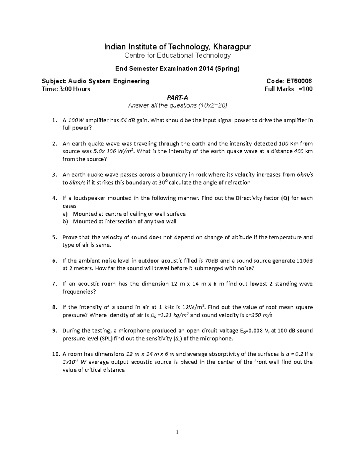 ET end sem14 - Indian Institute of Technology, Kharagpur Centre for ...