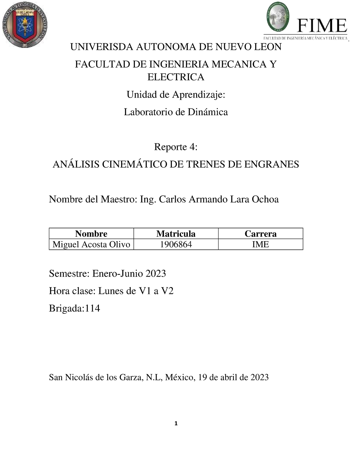 1906864 R4 Lab Din B144 - Reporte De Laboratorio - UNIVERISDA AUTONOMA ...