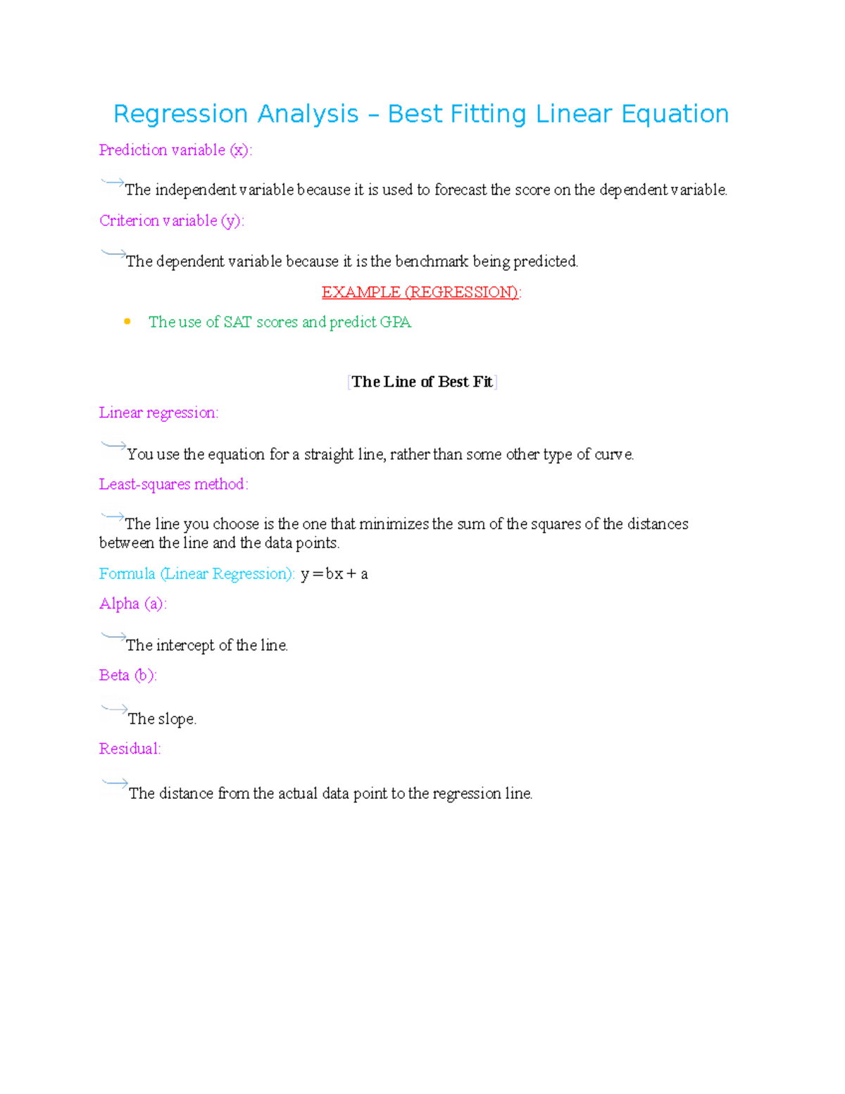 Regression Analysis - Best Fitting Linear Equation - Regression ...