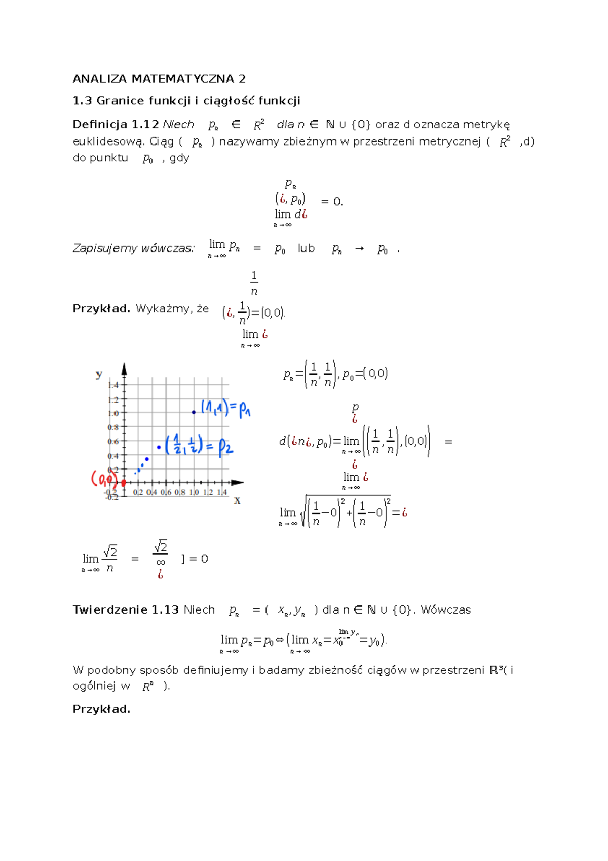 Wykład 2 analiza matematyczna II - ANALIZA MATEMATYCZNA 2 1 Granice