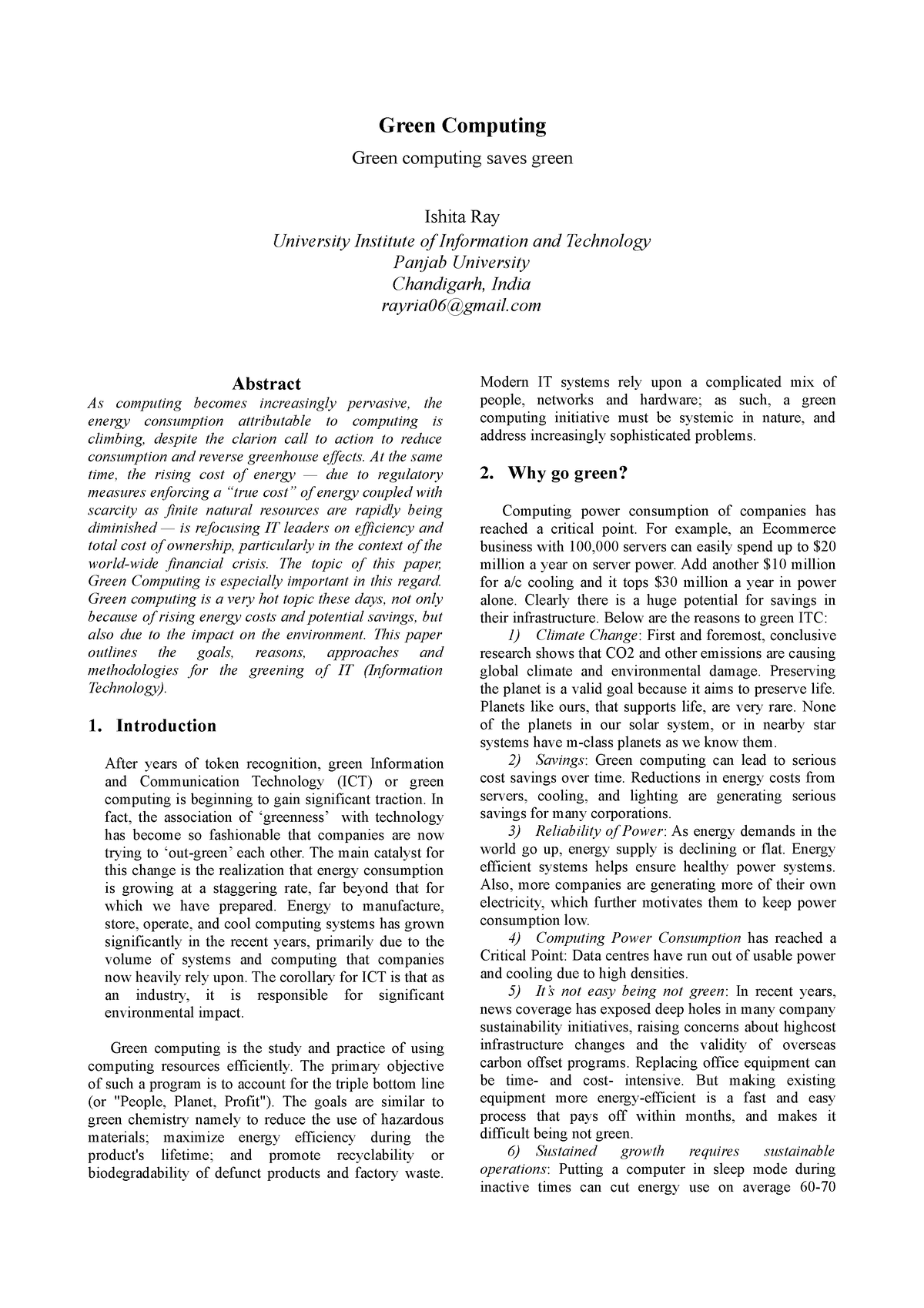 literature review of green computing