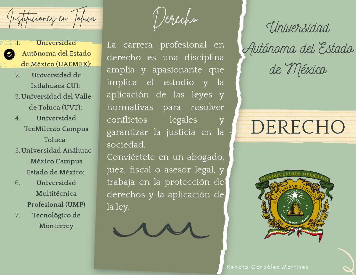Folleto derecho uaemex - La carrera profesional en derecho es una