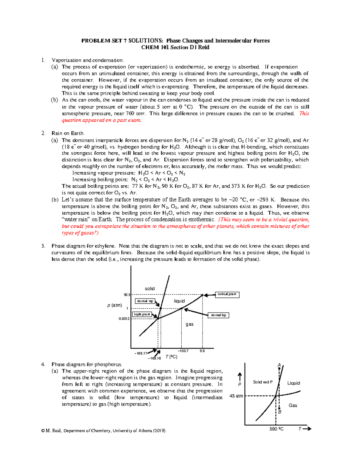 Phase Changes Practice - © M. Reid, Department of Chemistry, University ...