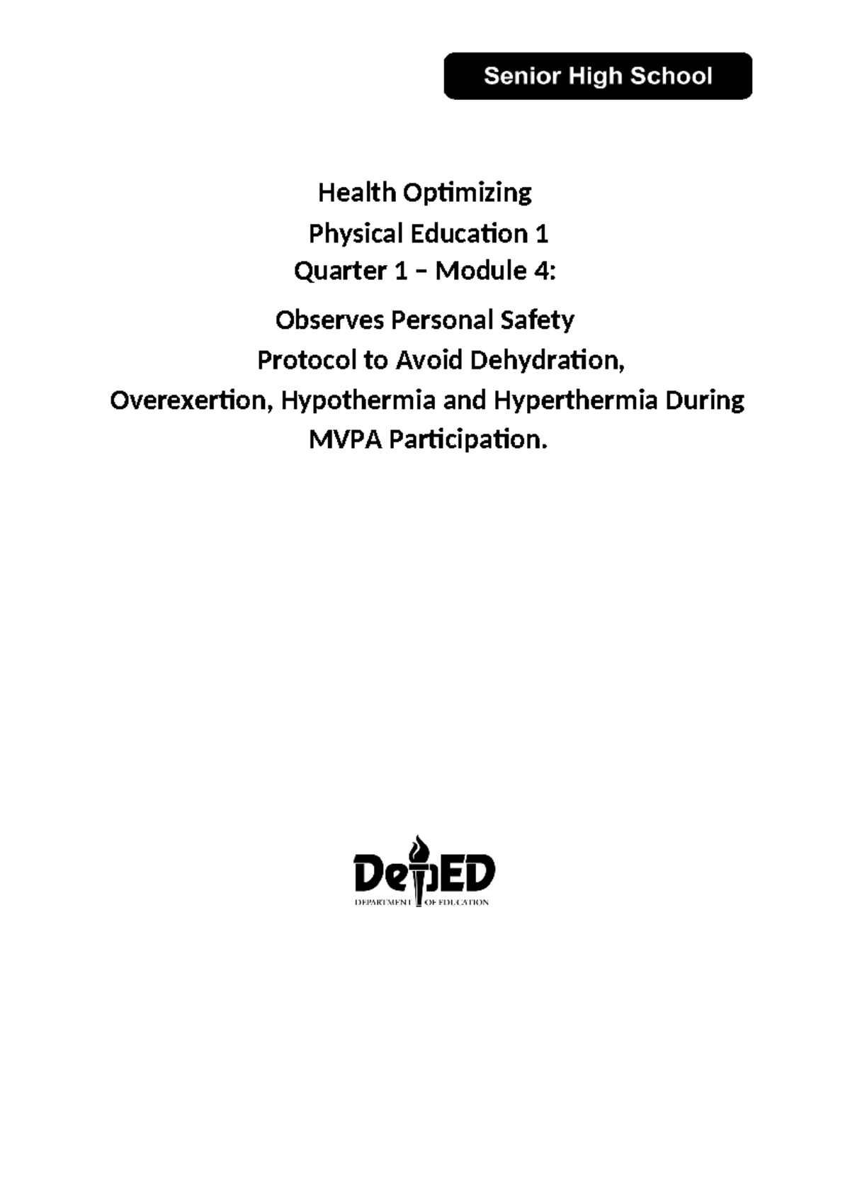 Q1 mod4 MDO Health Optimizing Physical Education 1 Quarter 1