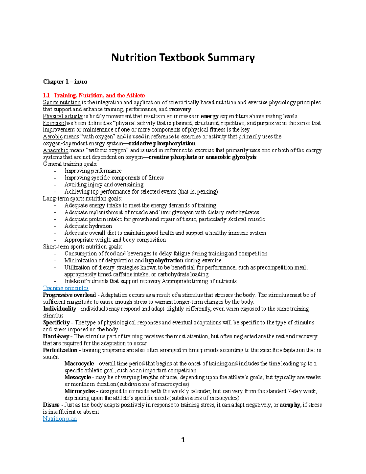 Nutrition Textbook Summary Part 1 - Nutrition Textbook Summary Chapter ...