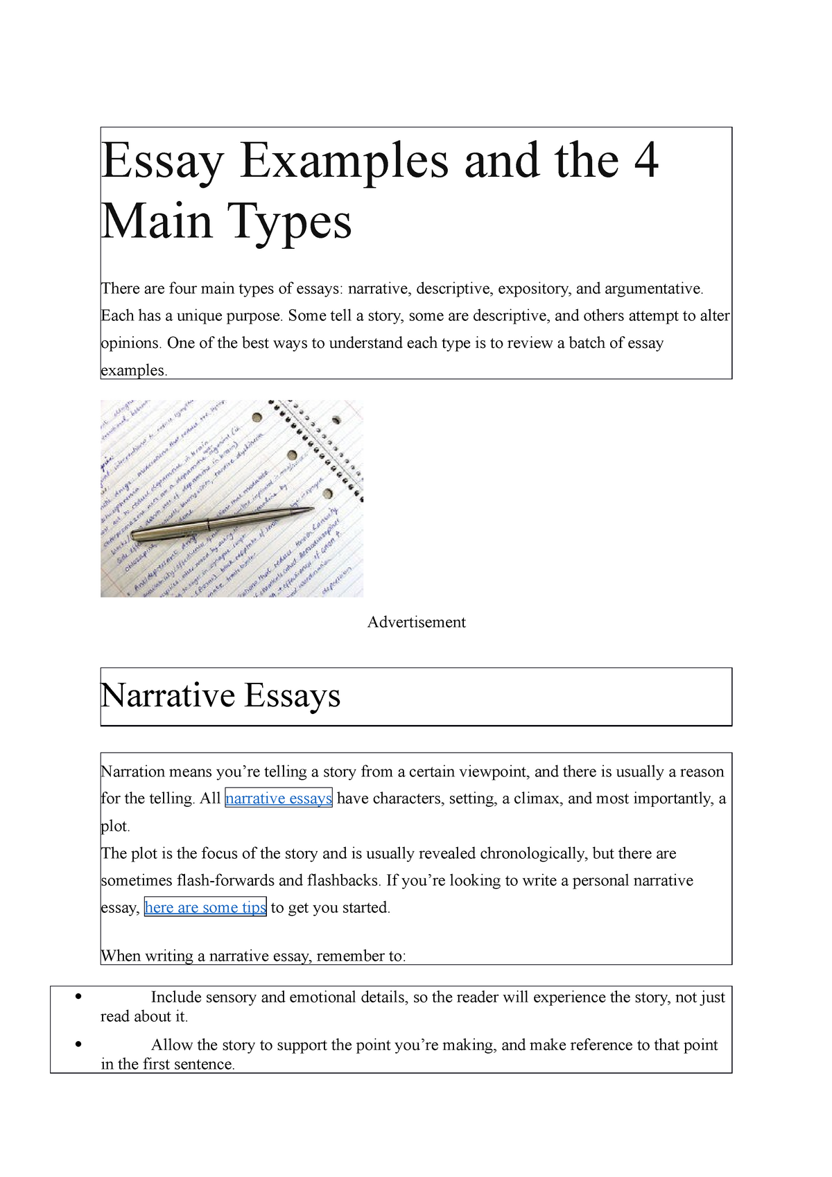 Essay Examples And The 4 Main Types (Full) - Ekonomi - Studocu