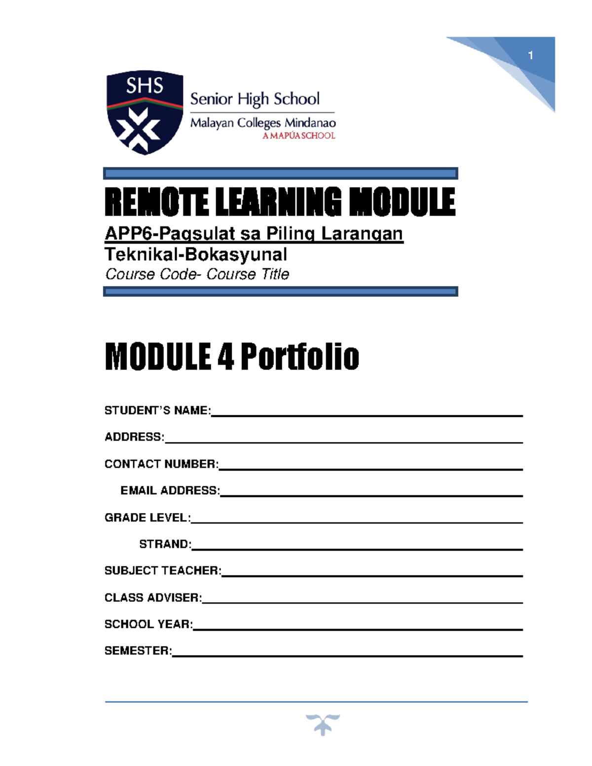 Module 4 APP6 Techvoc - REMOTE LEARNING MODULE APP6-Pagsulat sa Piling ...