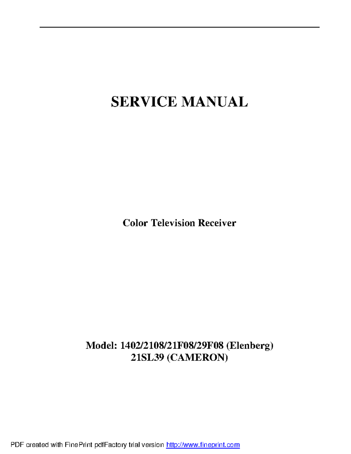 Elenberg 1402,2108,21F08,29F08 Service Manual - Color Television ...