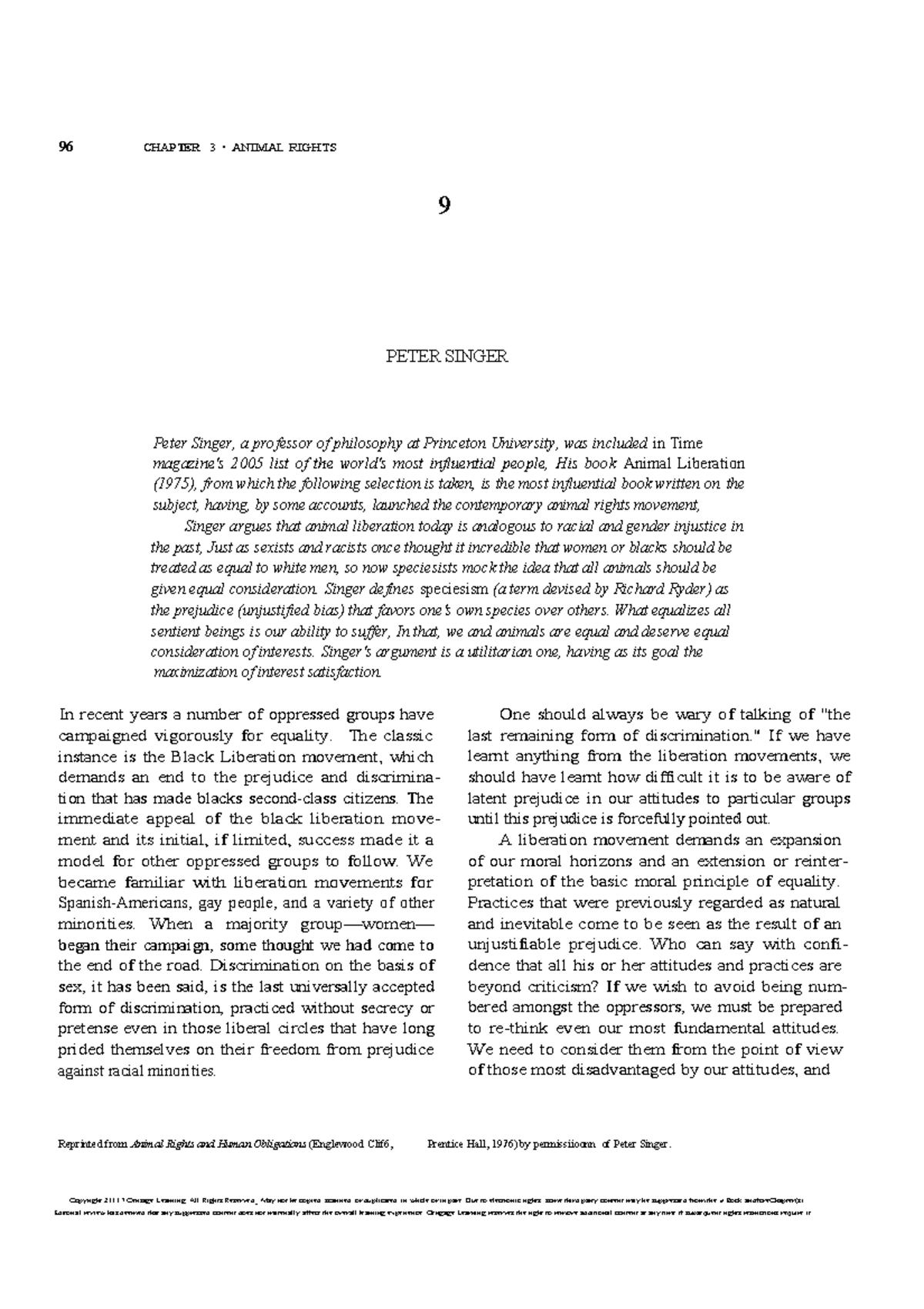 Ebooks Cengage e Reader 96 CHAPTER 3 • ANIMAL RIGHTS 9 PETER SINGER