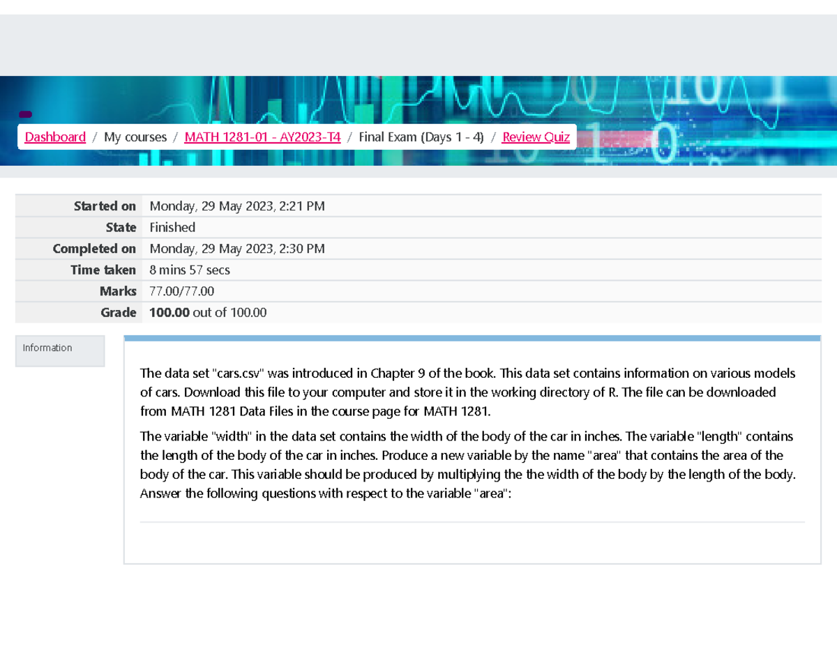 Review Quiz Attempt review - Information Started on Monday, 29 May 2023 ...