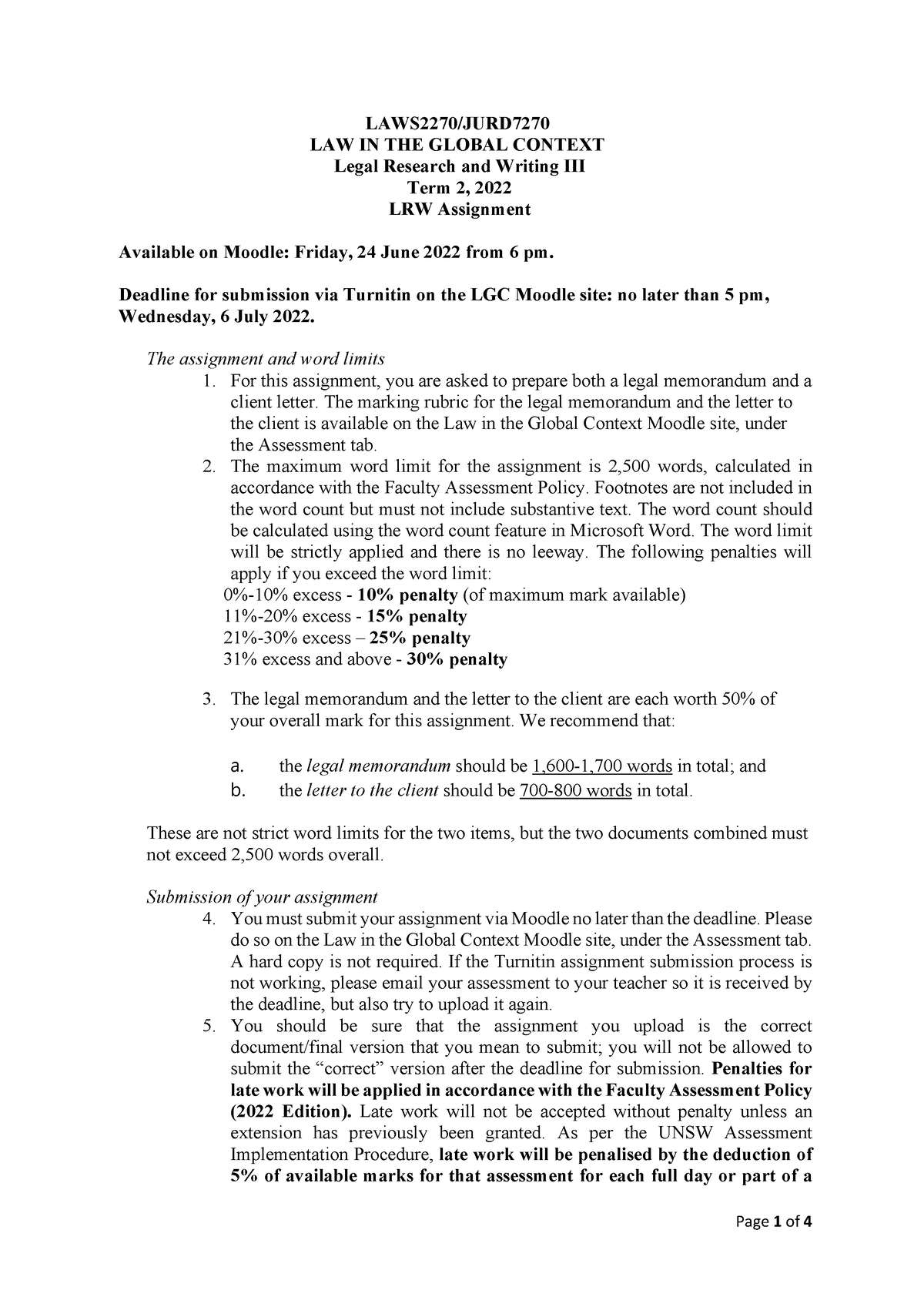 LRW Assignment LGC T2 2022 Final - LAWS2270/JURD LAW IN THE GLOBAL ...