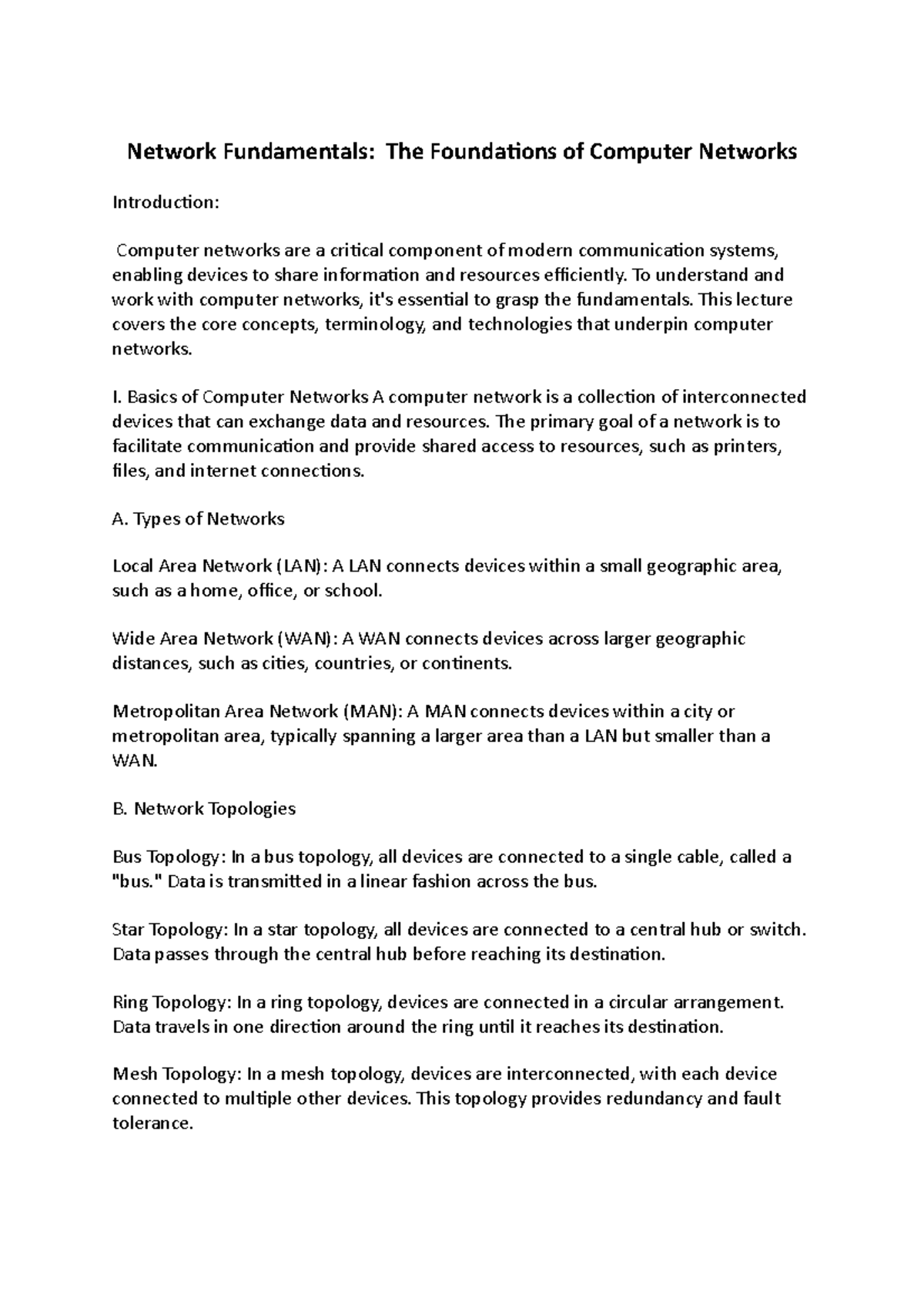 Network Fundamentals The Foundations of Computer Networks Network