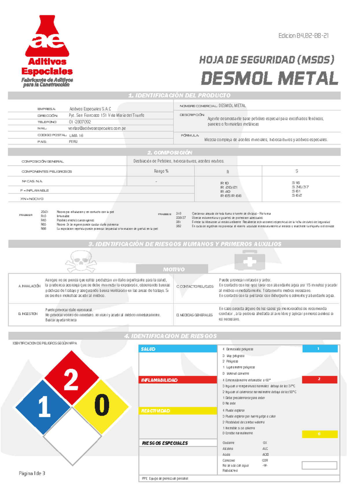 22. Desmol Metal - AAS - ####### 1. IDENTIFICACIÓN DEL PRODUCTO HOJA DE ...
