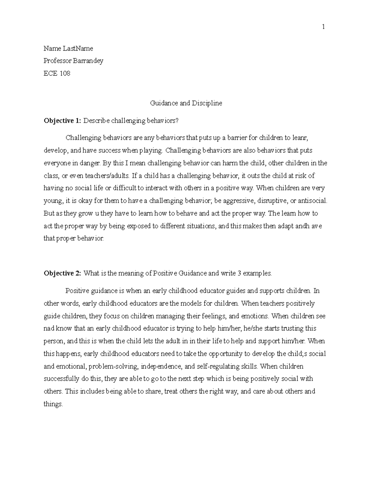 ECE-106 Guidance and Discipline - Name LastName Professor Barrandey ECE ...
