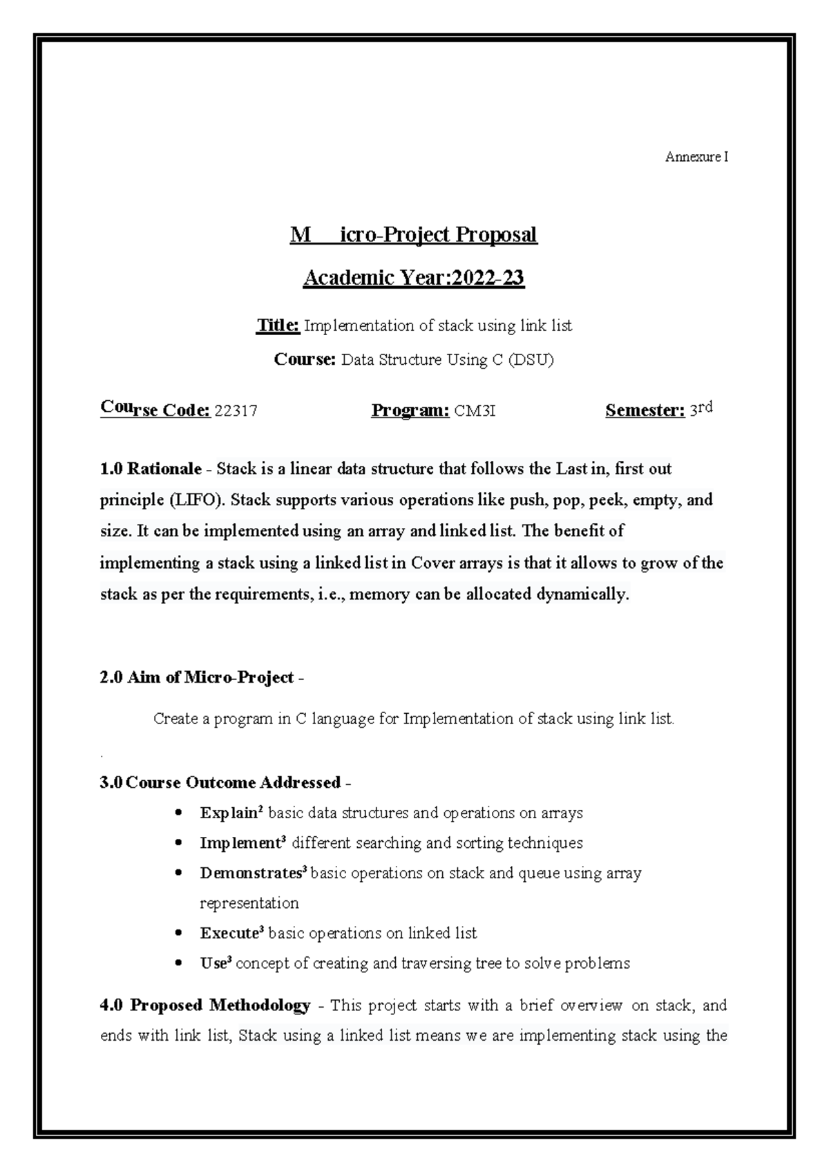 DSU proposal - Annexure I M icro-Project Proposal Academic Year:2022 ...