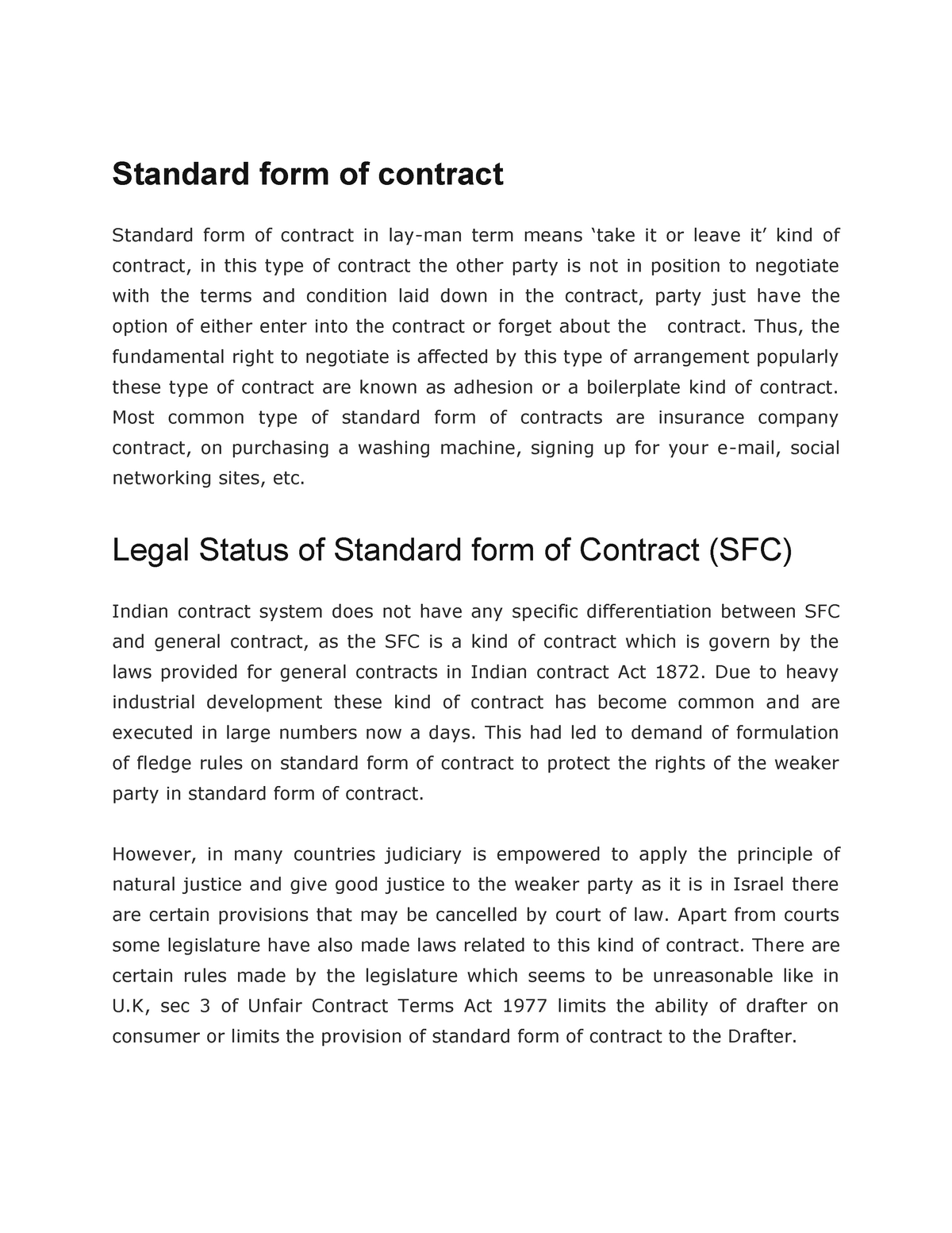 standard form contracts research paper