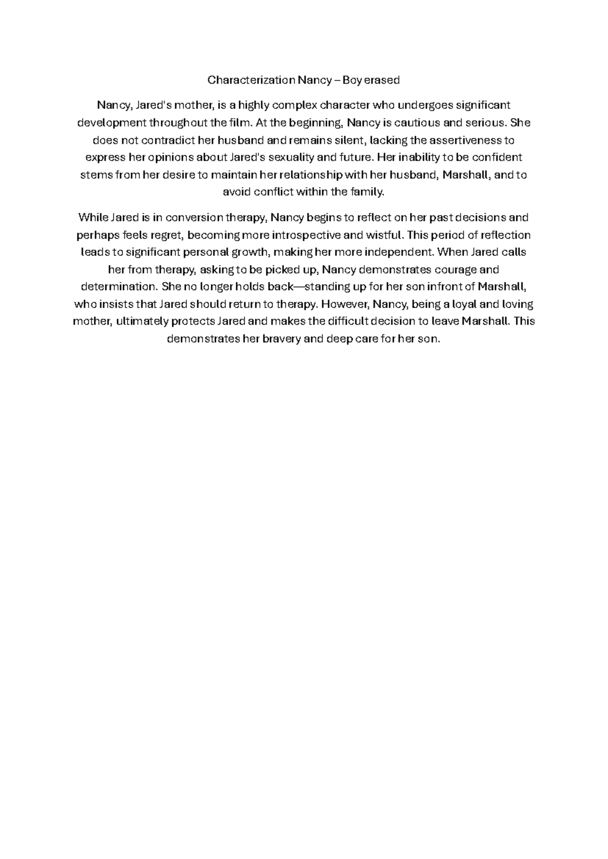 Characterization Nancy Boy erased Characterization Nancy Boy erased Nancy, Jared's mother