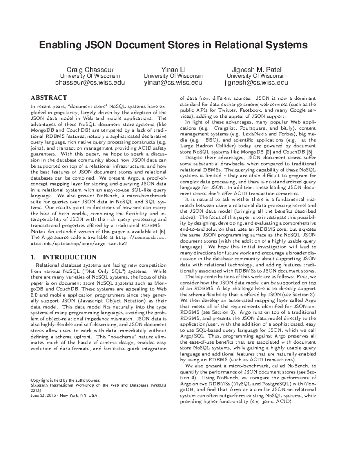 Paper 10 - Enabling JSON Document Stores in Relational Systems Craig ...
