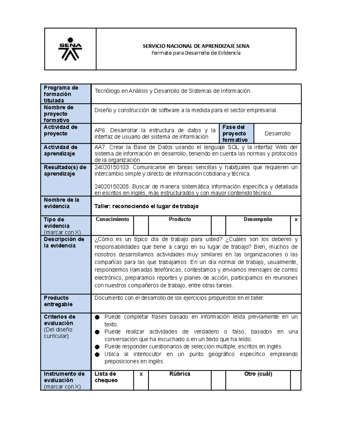 AP06 AA7 EV06 Ingles Taller Reconociendo Lugar Trabajo - SERVICIO ...