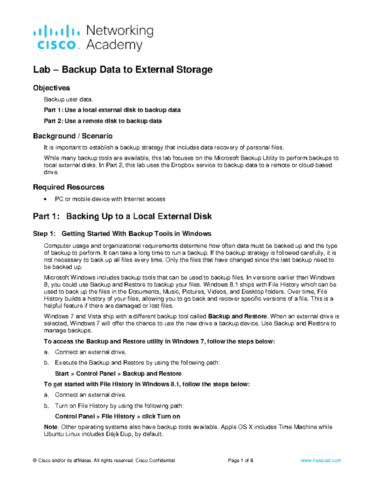 3.1.2.3 Lab Backup Data to External Storage Cisco and/or its