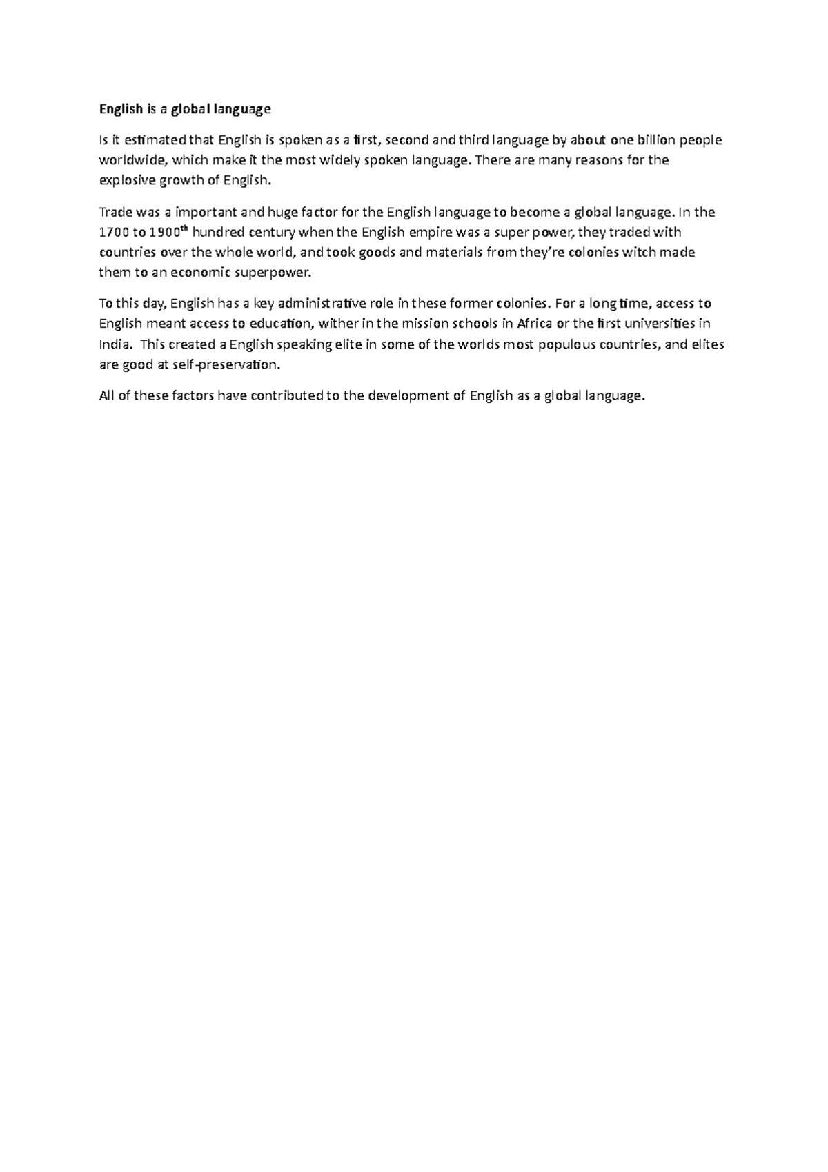 engelsk som et globalt språk - English is a global language Is it ...