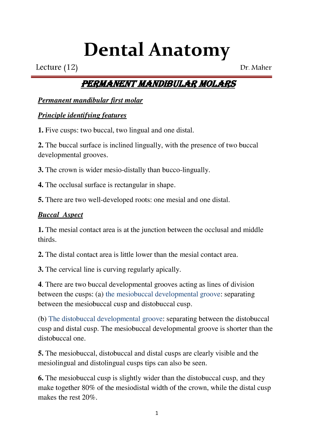 Dental 12 - Dental Anatomy Lecture (12) Dr. Maher Permanent Mandibular ...