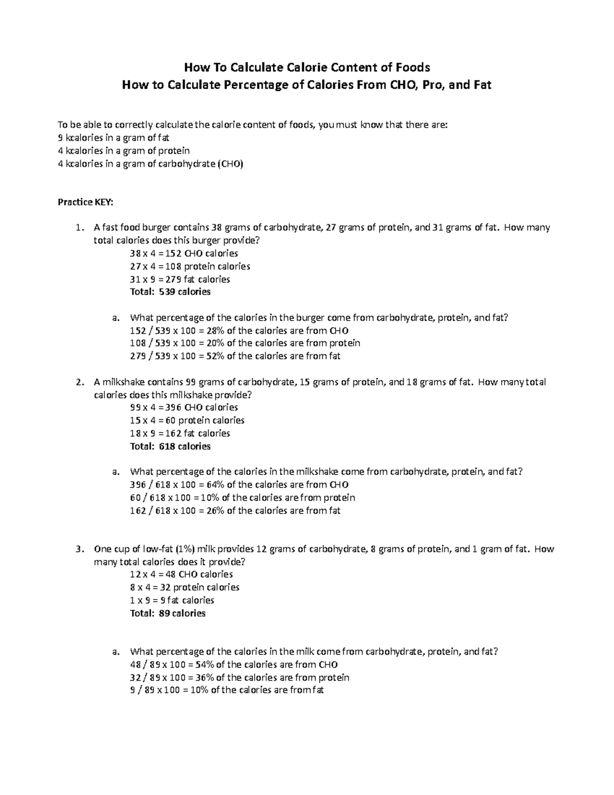 Chapter 1 How To Calculate Calorie Content And Percentage Of Calories 