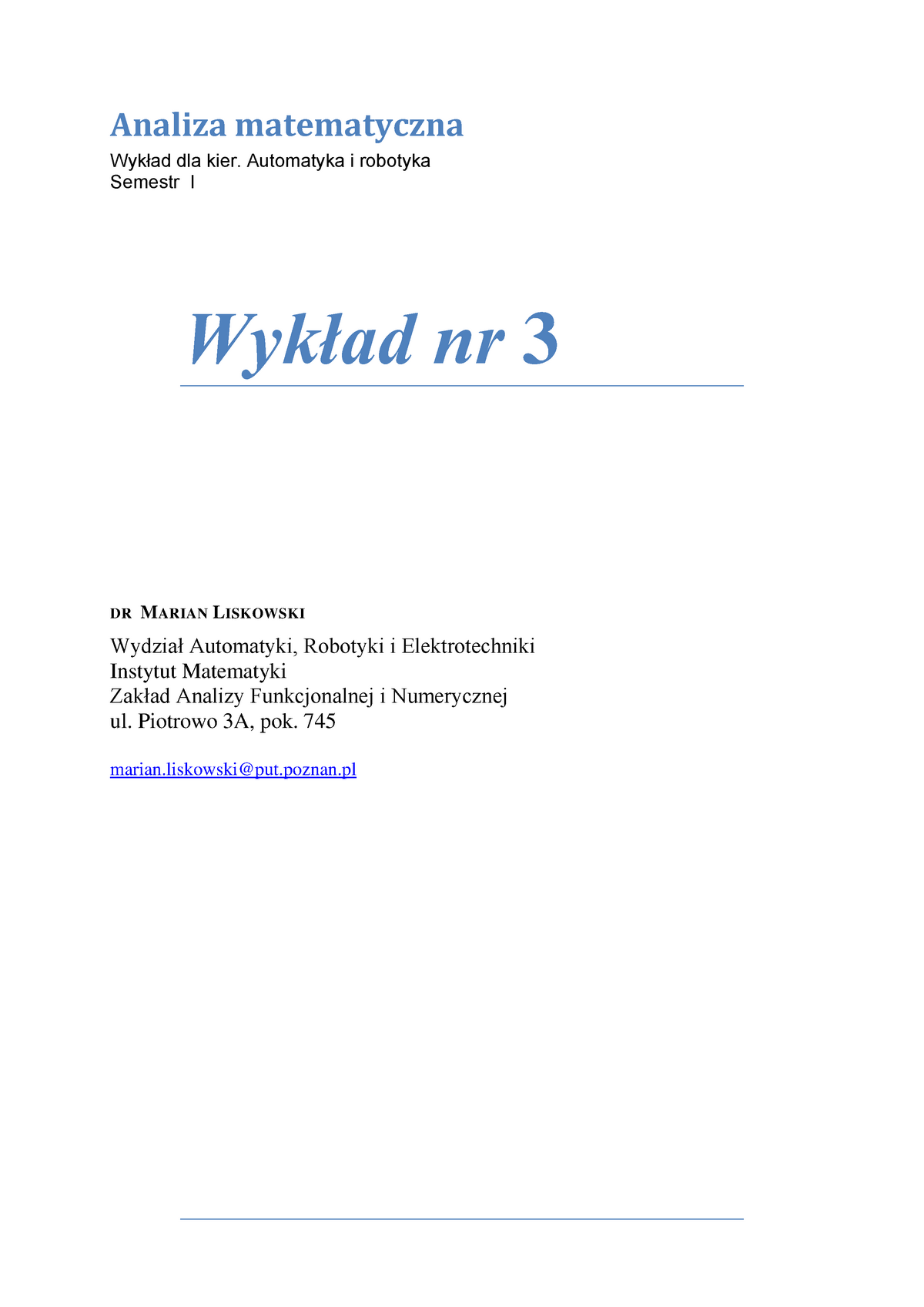 Ai R(Analiza Mat), Wykład 3 - Analiza Matematyczna Wykład Dla Kier ...